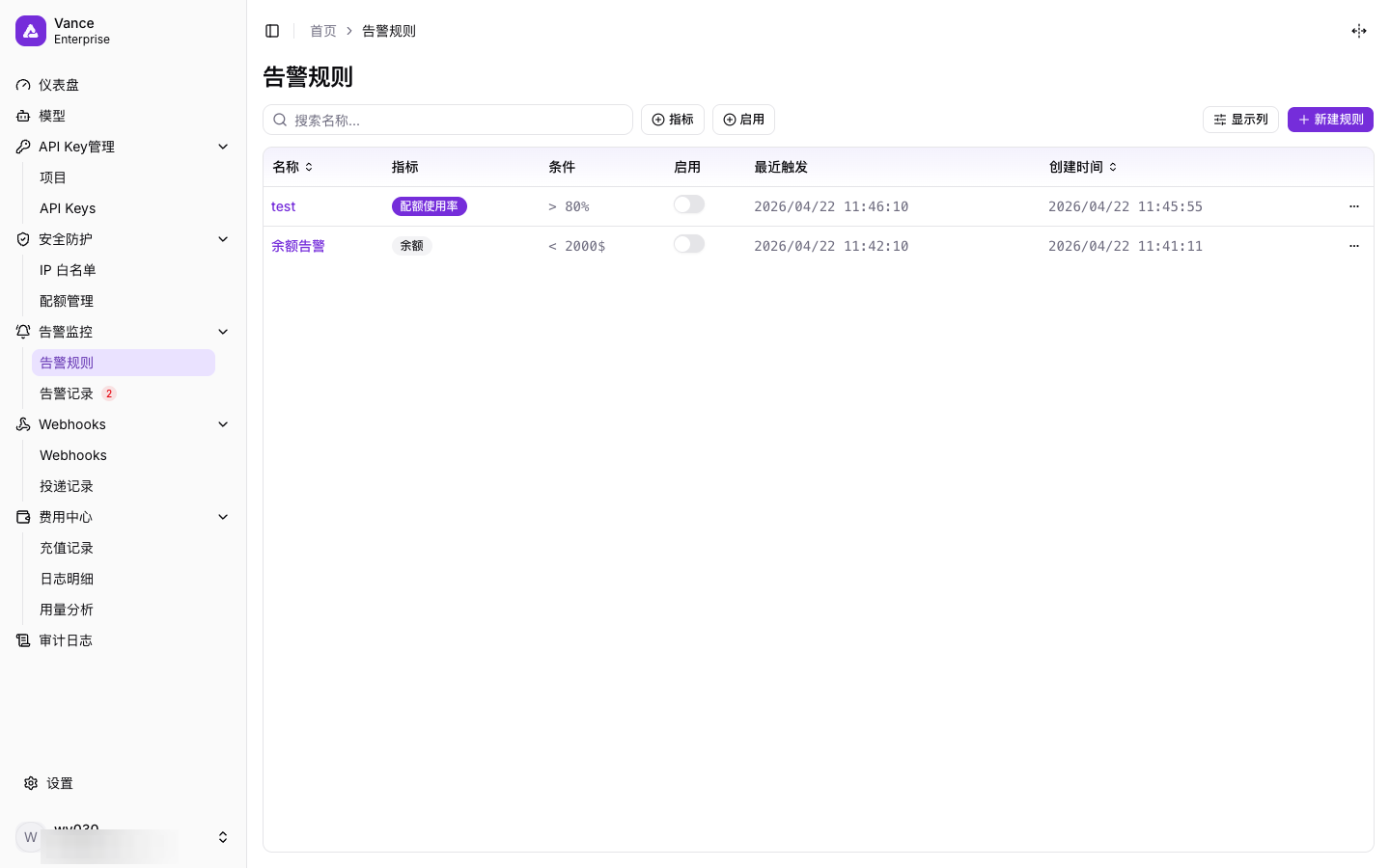 告警规则页面