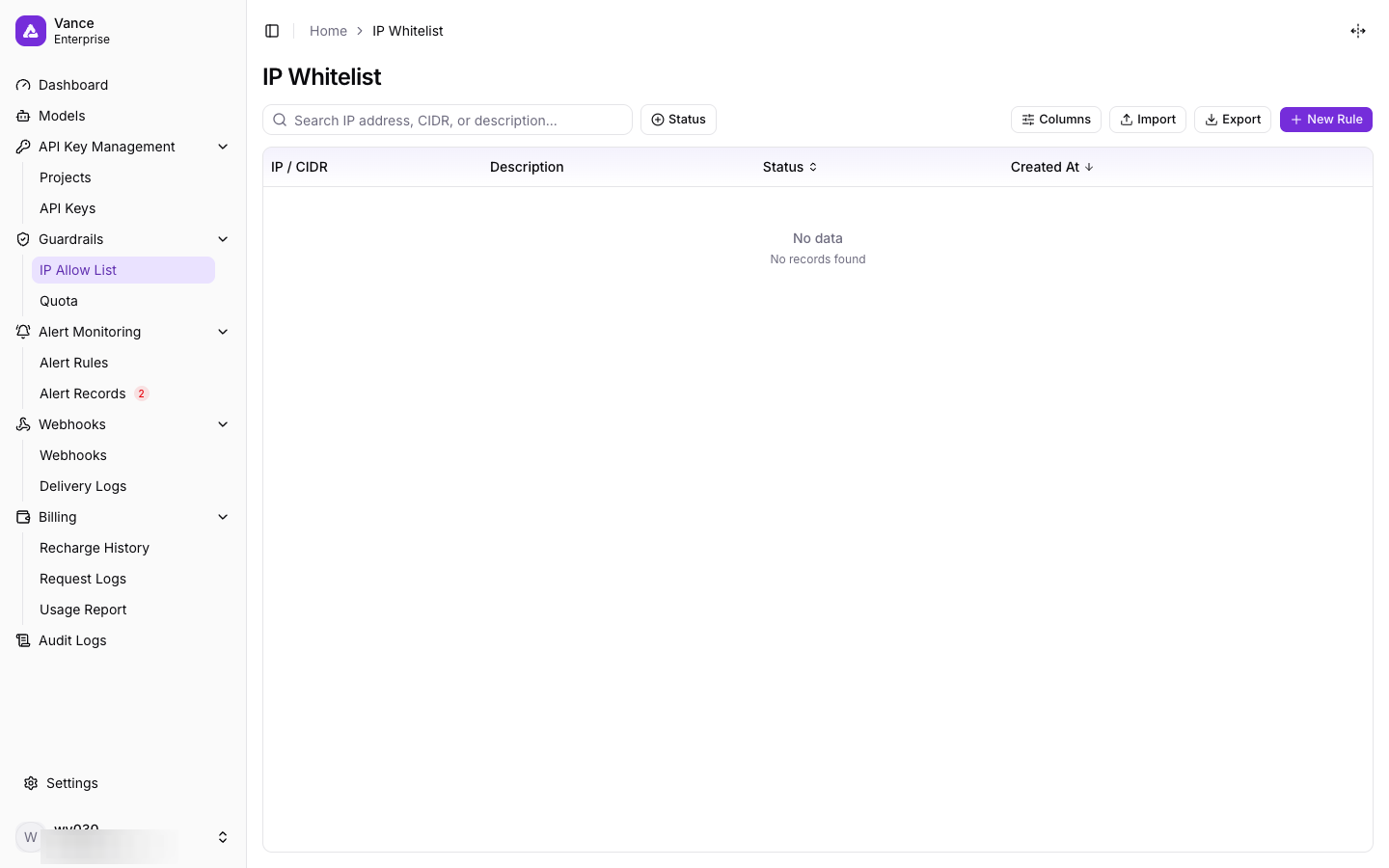 IP Whitelist page